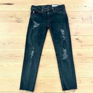 AG Adriano Goldschmied Stilt Cigarette Crop Jeans Distressed Black Rinse Size 24